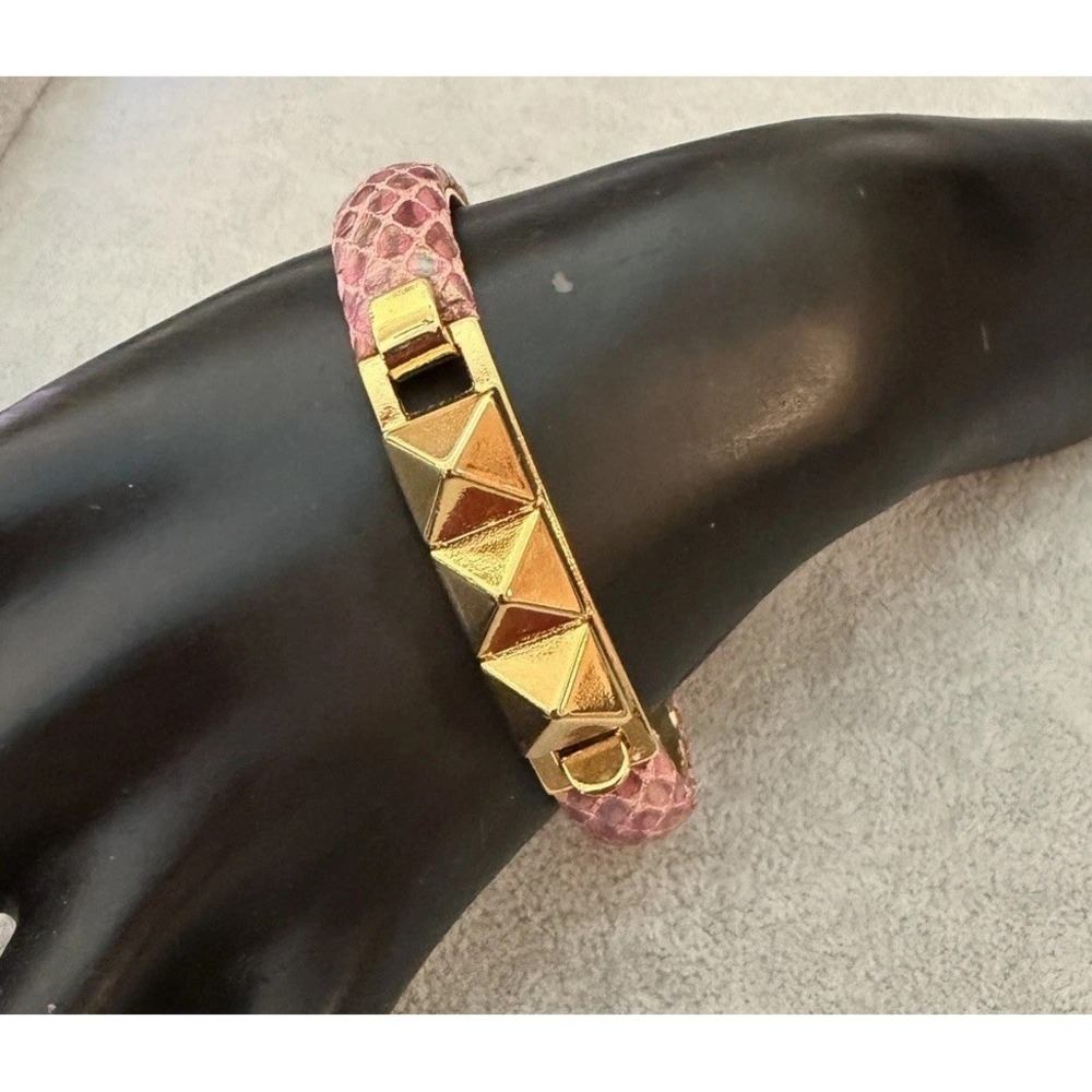 Vita Pink Snake Skin Pattern Bangle Bracelet Florence Italy 24k Gold Plated